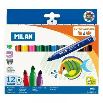 Flamastry Maxi Super zmywalne 12kolorów 0692412 MILAN