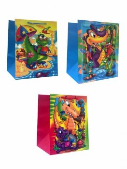 Torebka ozdobna prezentowa Dinozaur JP 9155L SD20 40x56x20 cm szerokie dno, mix cena za 1 szt