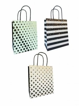 Torebka ozdobna prezentowa biało czarna 9061B 18x21x10cm p12, mix cena za 1 szt