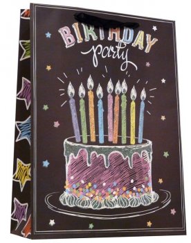 Torebka ozdobna prezentowa urodzinowa czarna 1004C 26x32x10cm p12, mix cena za 1 szt