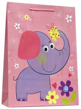 Torebka ozdobna prezentowa laminowana Zwierzątka 012A 32x44x11cm p12, mix cena za 1 szt