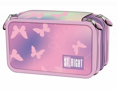 Piórnik potrójny z wyposażeniem ST.RIGHT PC-05 Pink Butterflies
