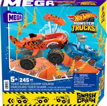 PROMO MEGA BLOKS Hot Wheels MT Tiger Shark Kaskaderski skok Zestaw klocków 245el HKF88 MATTEL