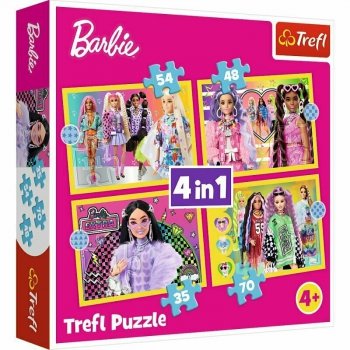 Puzzle 4w1 Wesoły świat Barbie. Barbie Mattel 34626 Trefl