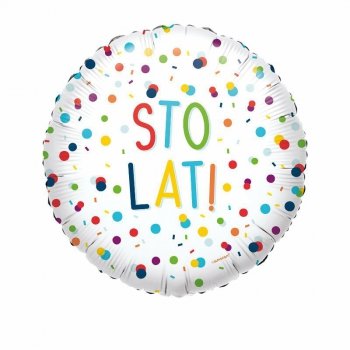 Balon foliowy Standard EU Confetti Birthday Sto Lat okrągły S40 spakowany 4146701