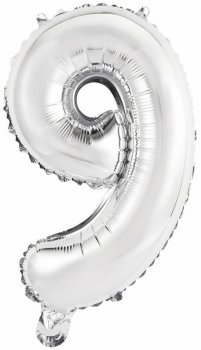 Balon foliowy mini cyfra 9 srebrna 30x40cm 9909677