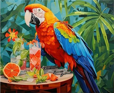 Malowanie po numerach Papuga Ara na stole z napojami 50x40cm 2001346