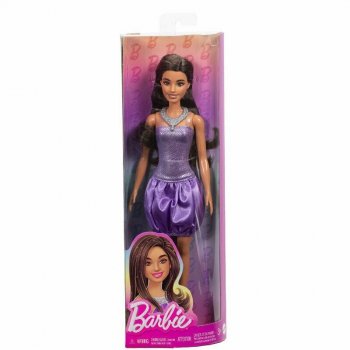 Barbie Lalka Fashionistas brązowe włosy fioletowa cekinowa sukienka HYT92 MATTEL