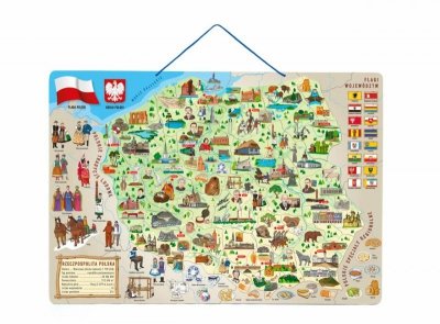 Mapa magnetyczna Polski ze zdjęciami i grą planszową 3w1 91234 Woody