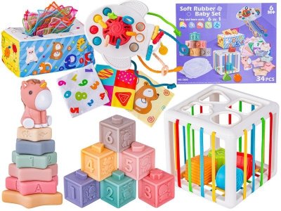 Zabawki Sensoryczne Miękkie klocki 6w1, Gryzak, Sensoryczna Wieża Karty Dla Dzieci