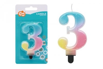GODAN Świeczka Cyferka 3 ombre pastel 8cm SF-OPA3 74823