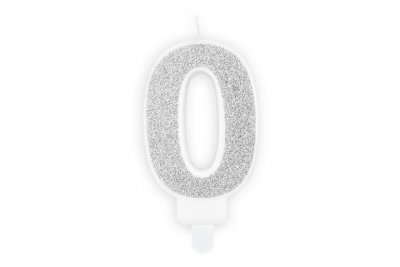 PARTYDECO Świeczka urodz.Cyferka 0 srebrny 7cm 48217