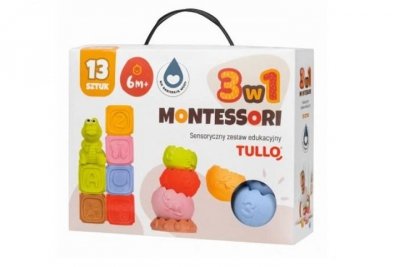 TULLO Klocki sens.Montessori piramida zwierz.13el 76129