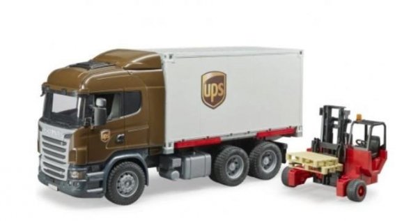 BRUDER Pojazd Scania R kontener UPS z wózkiem widłowym