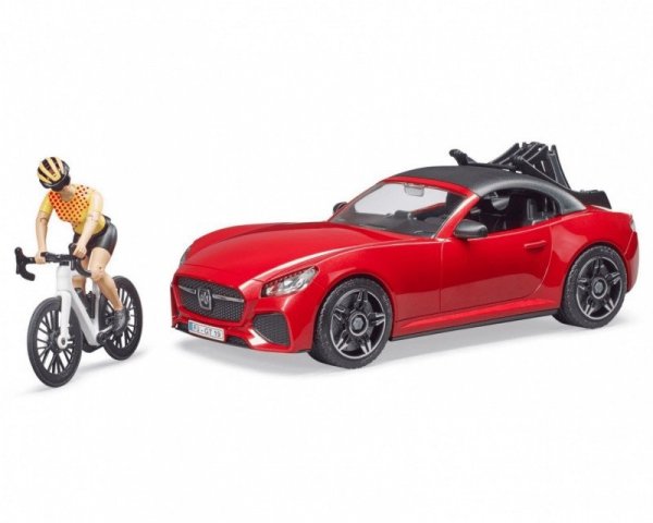 BRUDER Auto Roadster czerwone z figurką i rowerem górskim