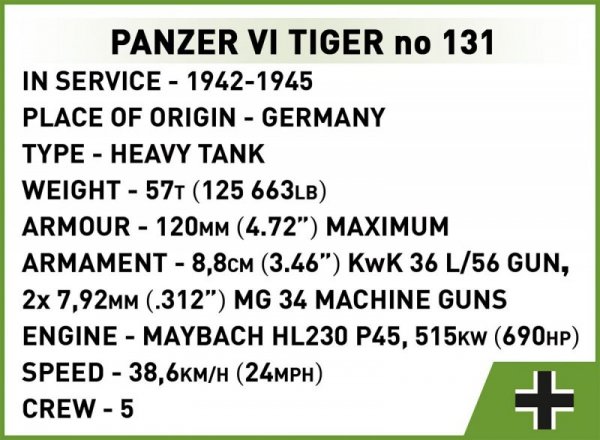 Cobi Klocki Klocki Panzer VI Tiger I no 131