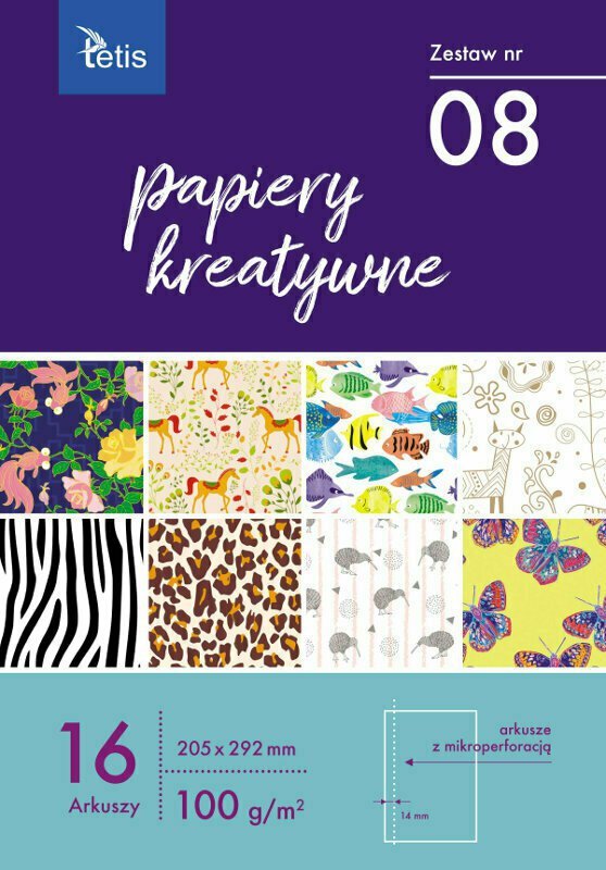 PROMO Papiery kreatywne A4 205x292mm 16 arkuszy zestaw nr 08 KB030-08
