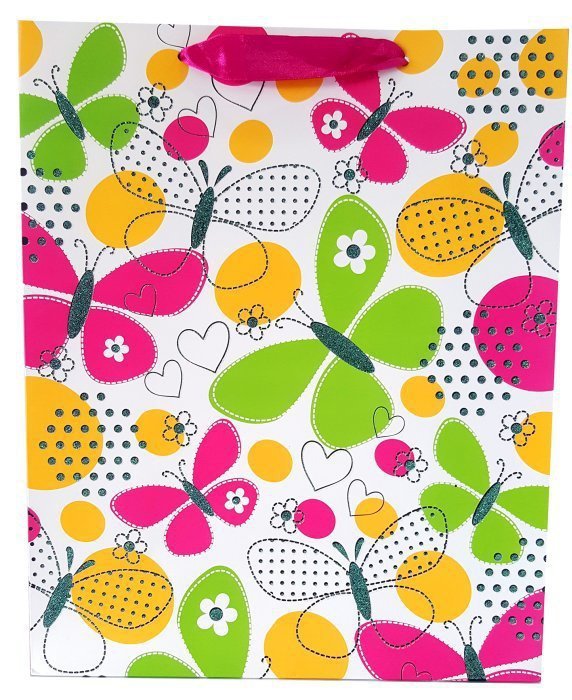 Torebka ozdobna prezentowa kwiaty i motyle 1327A 31x42x12cm p12, mix cena za 1 szt