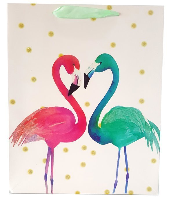 Torebka ozdobna prezentowa flamingi 8031C 18x23x10cm p12, mix cena za 1 szt