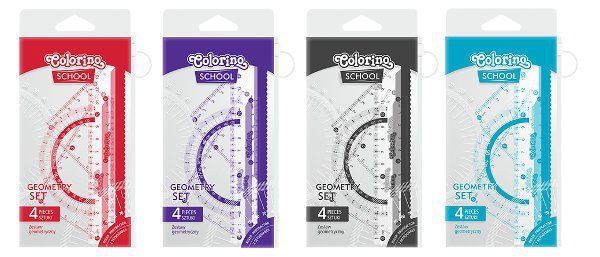 Zestaw geometryczny transparentny 15 cm 4 elementowy – 4 kol. Colorino School Cena za 1szt