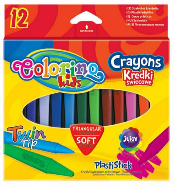 Kredki świecowe trójkątne plastikowe 12 kol. Colorino Kids 32667