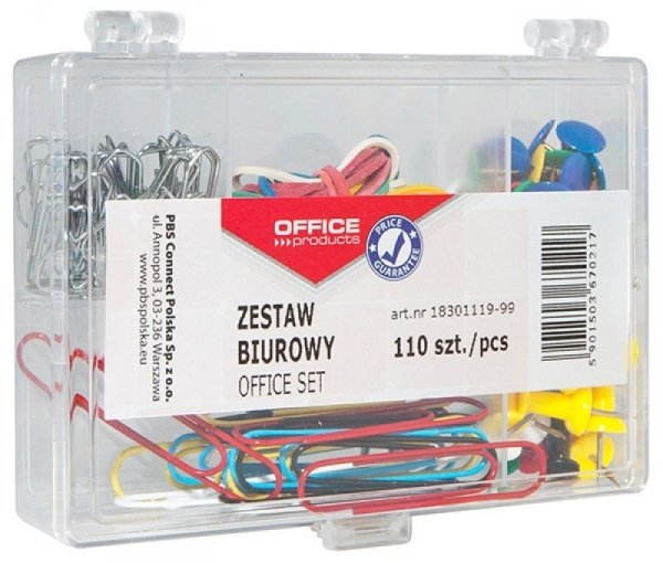Zestaw biurowy (pinezki, gumki i spinacze) OFFICE PRODUCTS, 110szt.