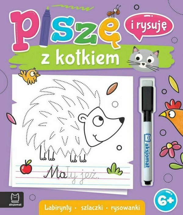 Książeczka Piszę i rysuję z kotkiem. Labirynty, szlaczki, rysowanki. Ścieralny pisak