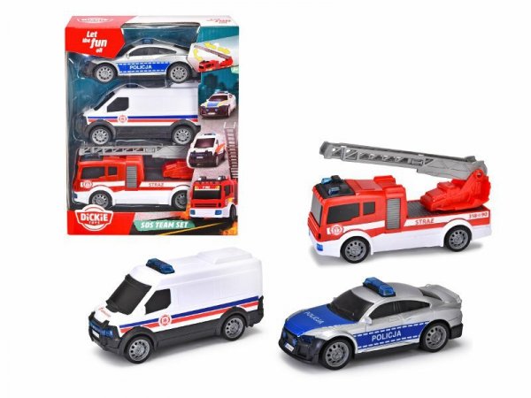 PROMO SOS Pojazdy ratunkowe 3-pack - Straż Pożarna Karetka Policja Simba