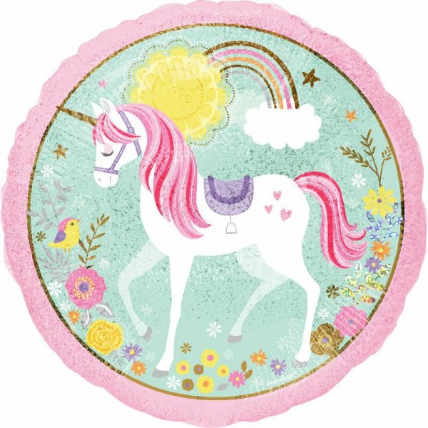Balon foliowy Standard Magical Unicorn okrągły Holographic 43cm S55 zapakowany 3685275