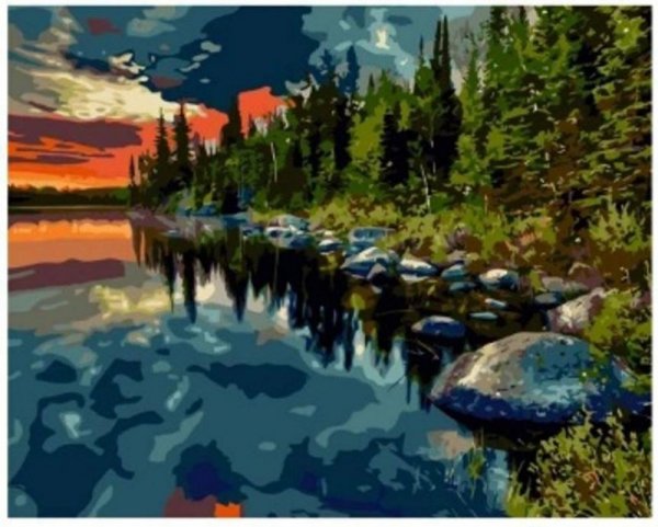 Diamentowa mozaika Las nad brzegiem jeziora 30x40cm 1009422