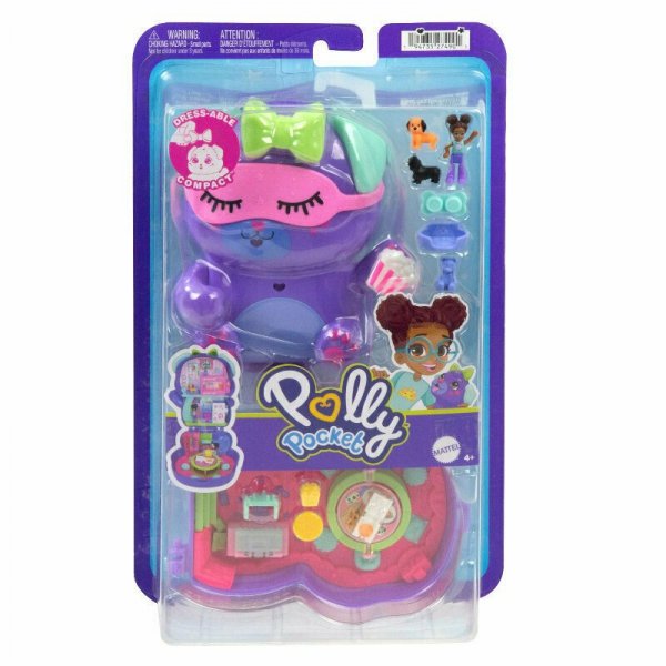 Polly Pocket Pieskowe piżama party Zestaw kompaktowy: 1 mikro lalka i akcesoria JCR38 MATTEL