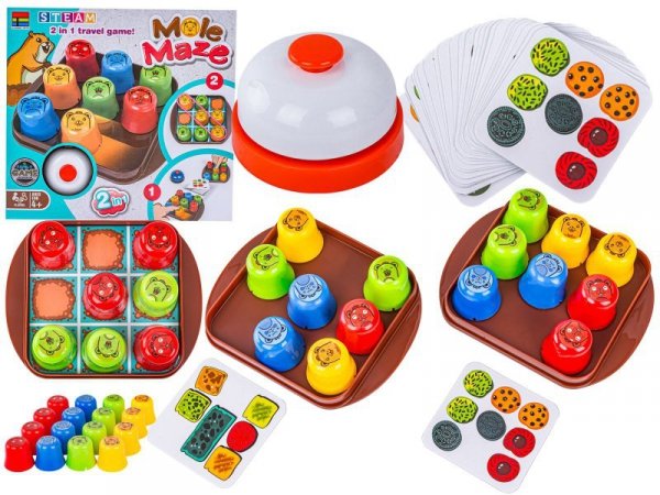Edukacyjna Gra Logiczna &quot;MOLE MAZE&quot; 2w1 SZYBKIE KUBECZKI, Kółko Krzyżyk, Karty