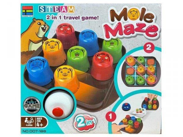 Edukacyjna Gra Logiczna &quot;MOLE MAZE&quot; 2w1 SZYBKIE KUBECZKI, Kółko Krzyżyk, Karty