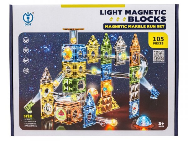 Klocki Magnetyczne Konstrukcyjne TOR KULKOWY Świecące Elementy 174 El. Kulodrom