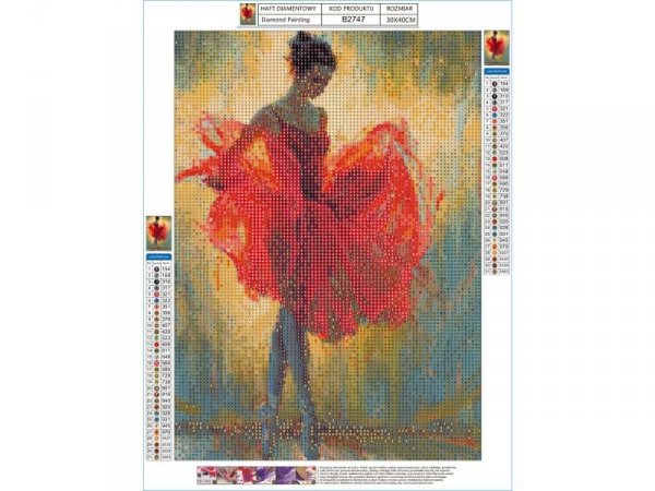 Haft Diamentowy, Obraz, Mozaika Diamentowa Diamond Painting, BALETNICA W CZERWIENI 30x40cm - DK