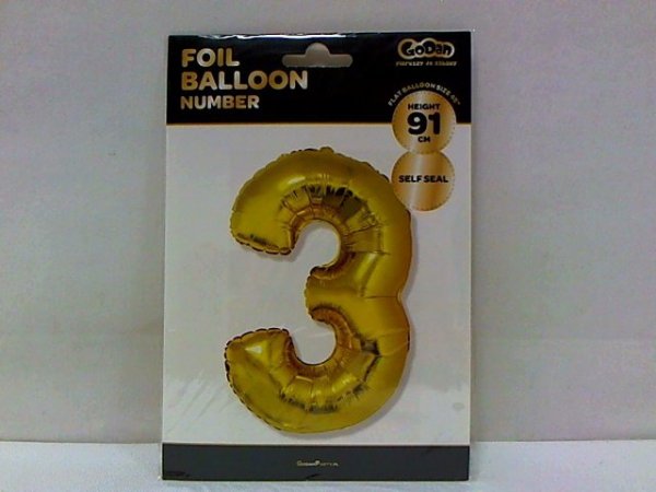 GODAN Balon foliowy B_C Cyfra3 złota 92cm FG-C85Z3 32962
