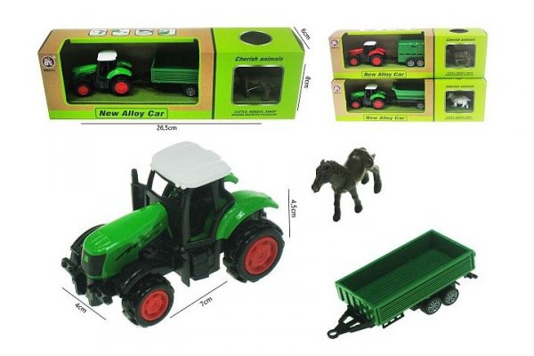 HIPO Traktor z przyczepą 16cm i zwierzak.H13520 43068