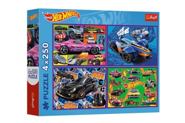TREFL PUZZLE 4x250 Wyścigowe auta/Mattel HotWheels 13312