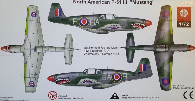 PLASTYK NORTH AMERICAN P-51 III MUSTANG SKALA 1:72 12+