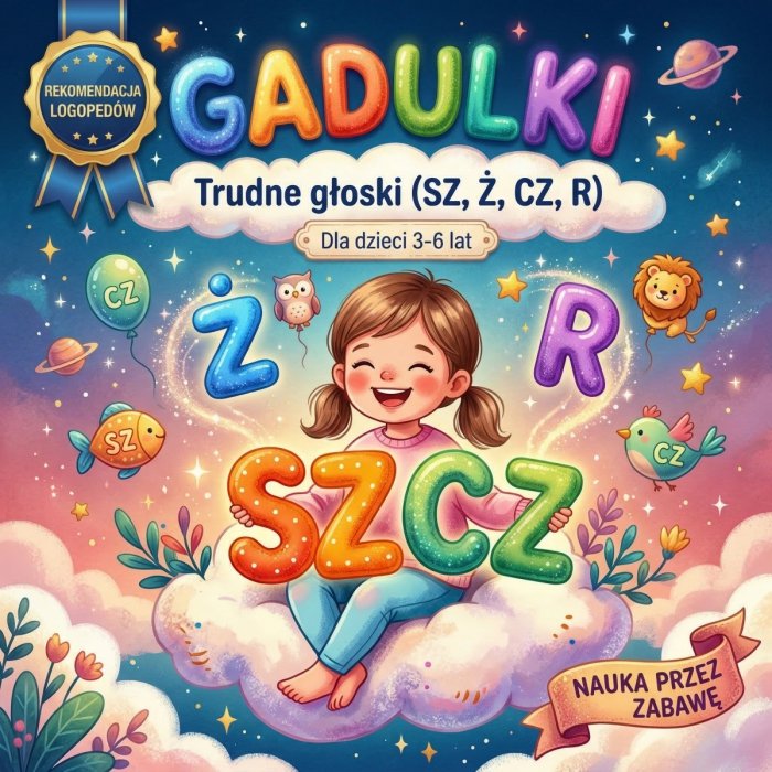 Gadulki.pl - Trudne głoski (SZ, Ż, CZ, R) | Ćwiczenia logopedyczne dla dzieci 3–6 lat