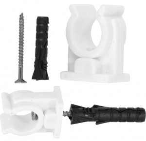 UCHWYT POJEDYNCZY PLASTIKOWY KLIPS DO MOCOWANIA RUR FI 16-18MM +KOŁEK BIAŁY