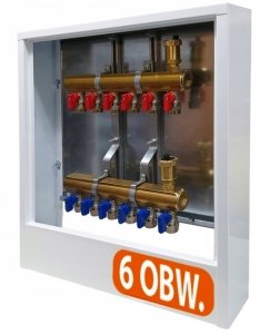 ROZDZIELACZ 6 OBWODÓW MOSIĘŻNY DO OGRZEWANIA SZAFKA ZAWORKI PEX ALUPEX 16mm