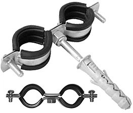 UCHWYT STALOWY Z GUMĄ PODWÓJNY 1/2 OBEJMA DO RUR 20-24mm ŚRUBA + KOŁEK