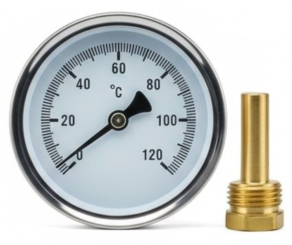 TERMOMETR BIMETALOWY 1/2" TARCZOWY 0-120°C GWINT 1/2" AXIALNY 63MM WKRĘCANY