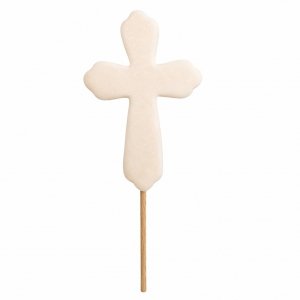 Topper cukrowy na tort komunijny - KRZYŻ  ECRU PŁASKI 10cm 1szt