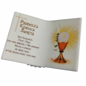 Dekoracja cukrowa na tort KSIĄŻECZKA Z HOSTIĄ komunia