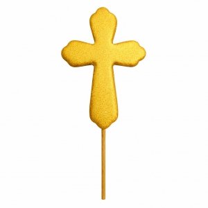Topper cukrowy na tort komunijny - KRZYŻ  ZŁOTY PŁASKI 10cm (10szt)