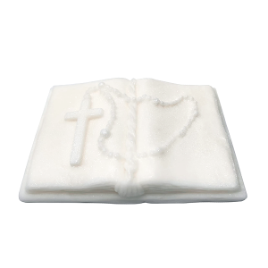 Cukrowa dekoracja na tort komunijny - KSIĄŻECZKA Z RÓŻAŃCEM 10,5 x 7cm