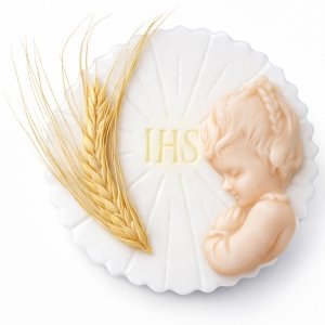 Dekoracja cukrowa na tort komunijny - HOSTIA Z KŁOSEM dziewczynka 10cm (16 szt)