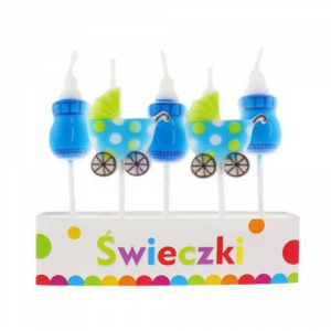 Świeczki urodzinowe na tort BABY SHOWER chrzest niebieskie 5szt